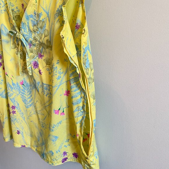 Vintage 80s Short-sleeve Floral Blouse Yellow Summer Top - Picture 8 of 14